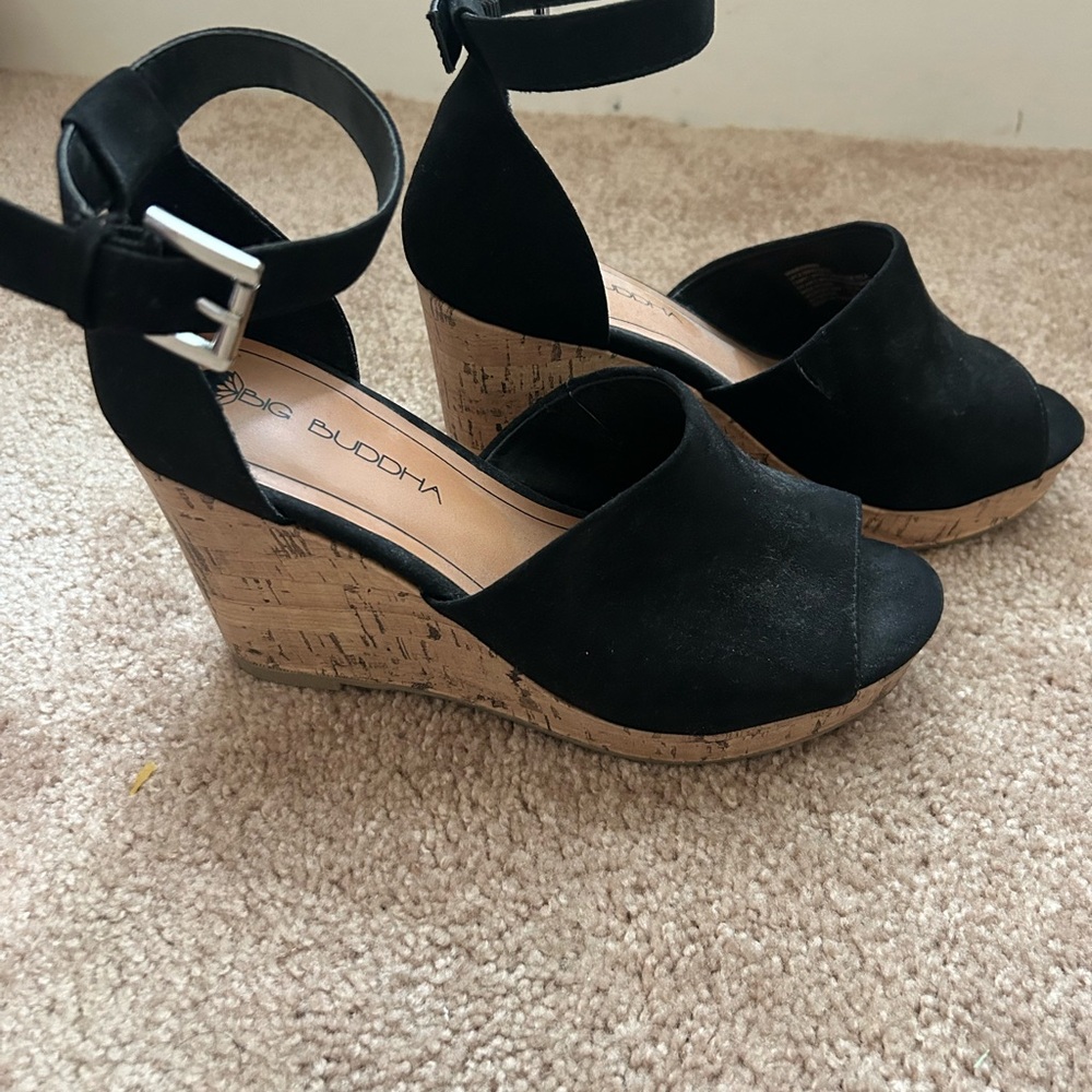 Big Buddha Black Wedge Sandals - Picture 2 of 5